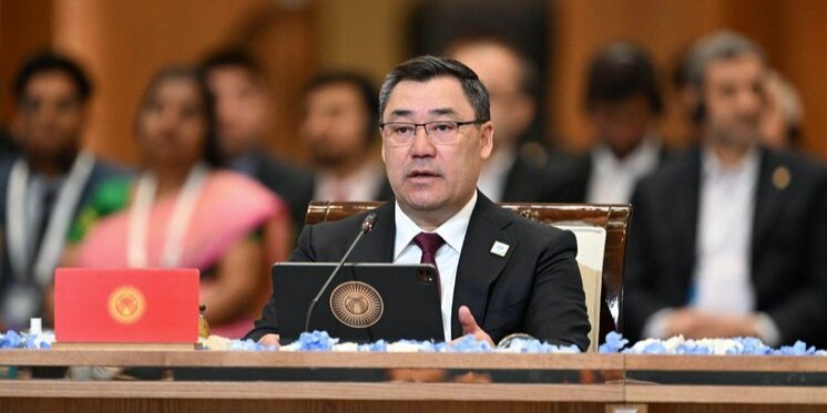President Sadyr Japarov at the SCO summit, urging member states for creation of the SCO Development Bank and the SCO Development Fund. Source: 24.Kg Image